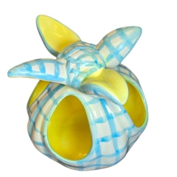 VTG Napco Pastel Plaid Blue and yellow Planter Baby shower planter Ceramic Baske - Picture 4 of 10